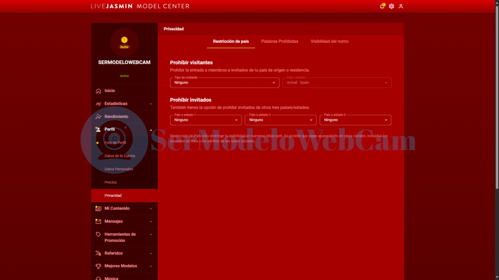 configurar privacidad en LiveJasmin