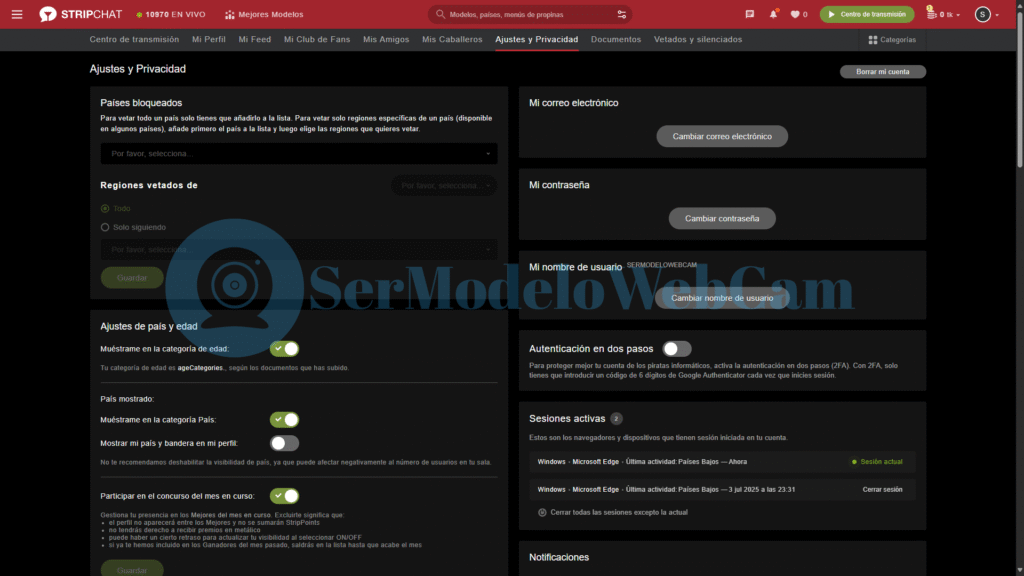 Configurar privacidad en Stripchat paso a paso para modelos webcam