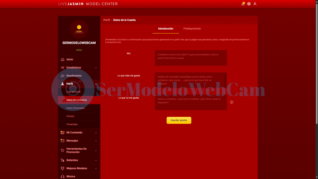 editar bio en LiveJasmin paso a paso para modelos webcam