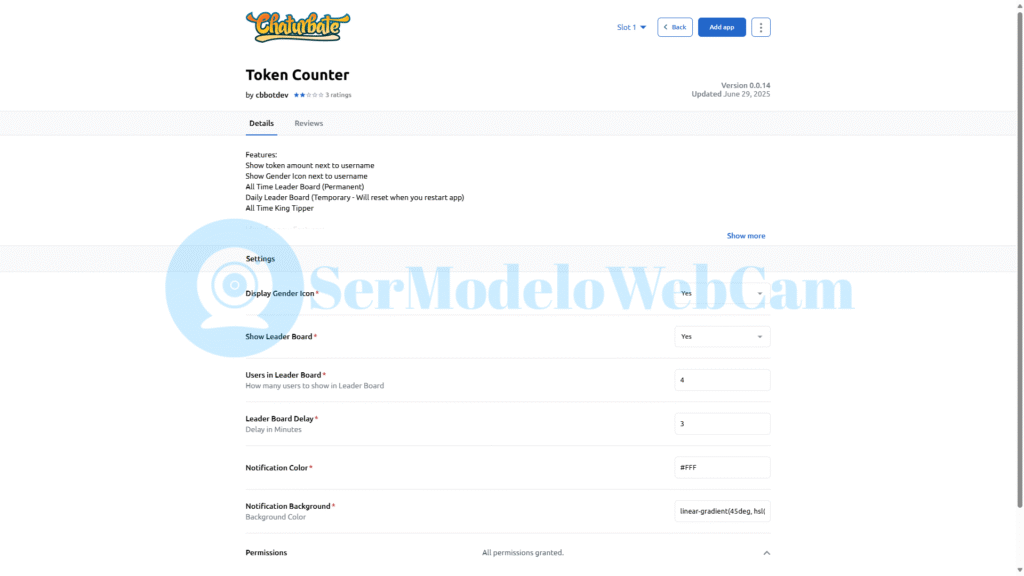 Token Counter configuración Chaturbate