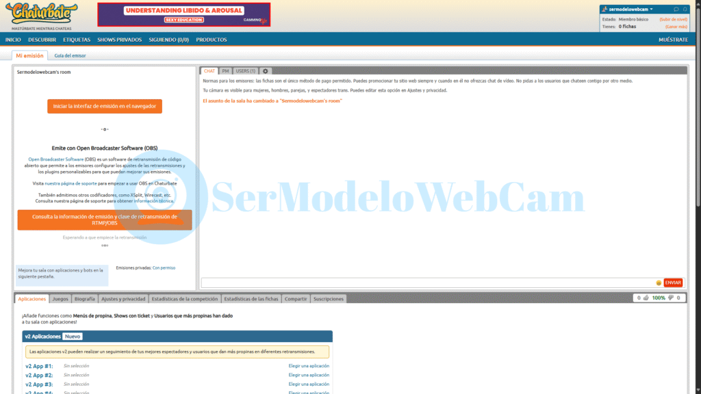 Empezar a transmitir en Chaturbate como modelo webcam